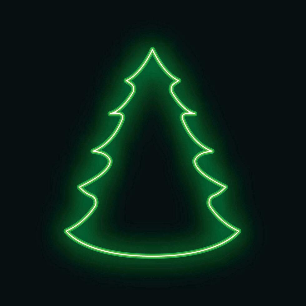 concept Kerstmis Spar boom icoon groen neon gloed stijl, gelukkig nieuw jaar, vrolijk Kerstmis vlak vector illustratie, geïsoleerd Aan zwart.