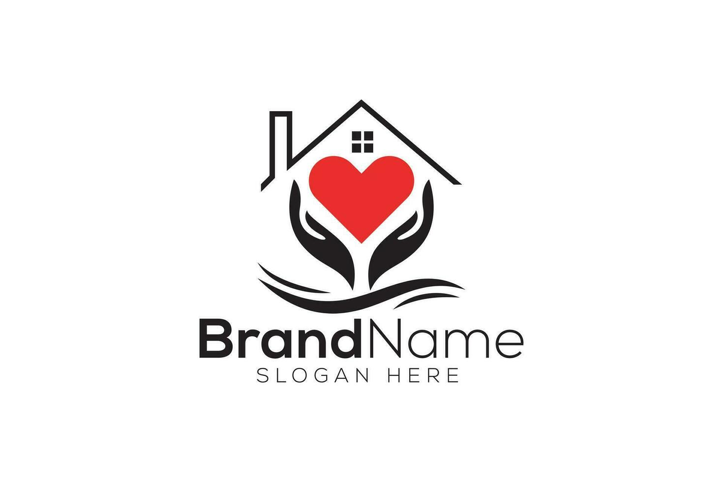 hand- en hart lief huis logo ontwerp vector sjabloon