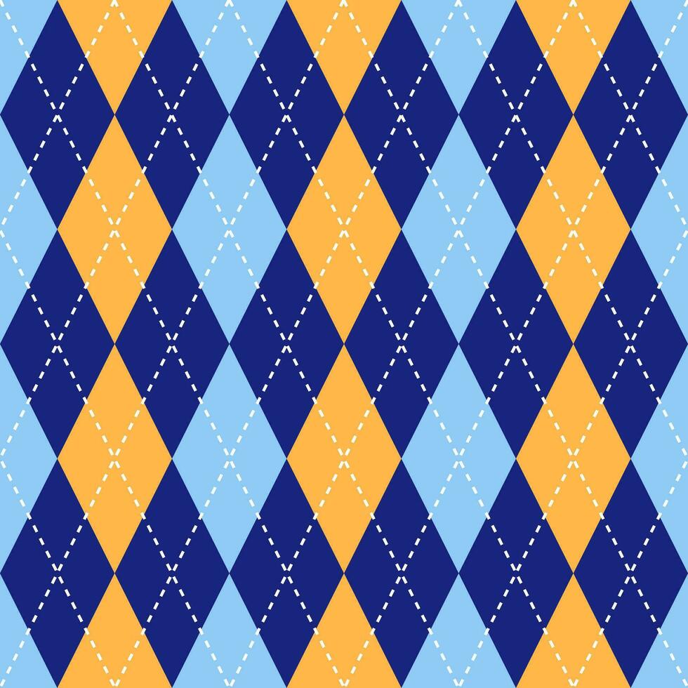 argyle vector patroon. argyle patroon. oranje en blauw argyle patroon. naadloos meetkundig patroon voor kleding, omhulsel papier, achtergrond, achtergrond, geschenk kaart, trui.