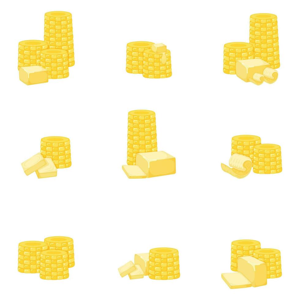 oor van zoet maïs met melk Product natuurlijk ingrediënt boter, margarine icoon, ontbijt biologisch zuivel tekenfilm vector illustratie, geïsoleerd Aan wit.
