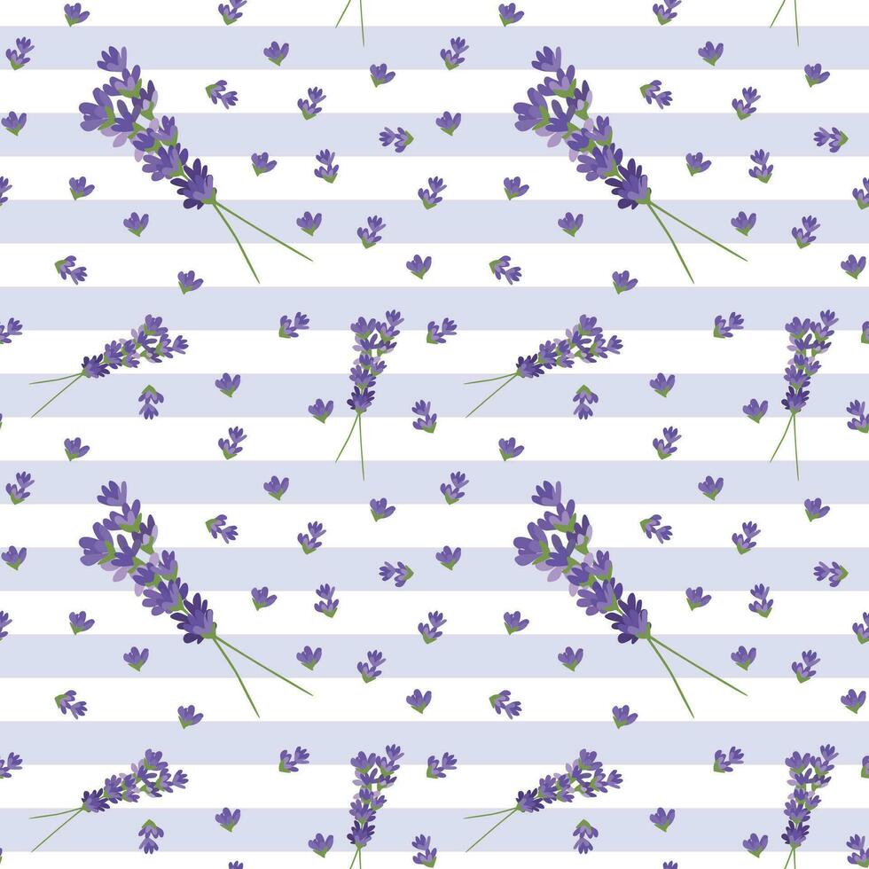 naadloos patroon met lavendel bloemen en takken. eindeloos paars bloemen achtergrond met strepen. vakantie omhulsel papier, provence bruiloft stijl, behang, banier, decoratief sjabloon. vector