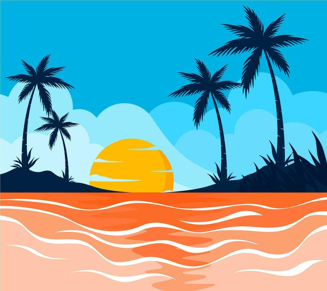 zomer palm Aan de strand van de zee achtergrond vector