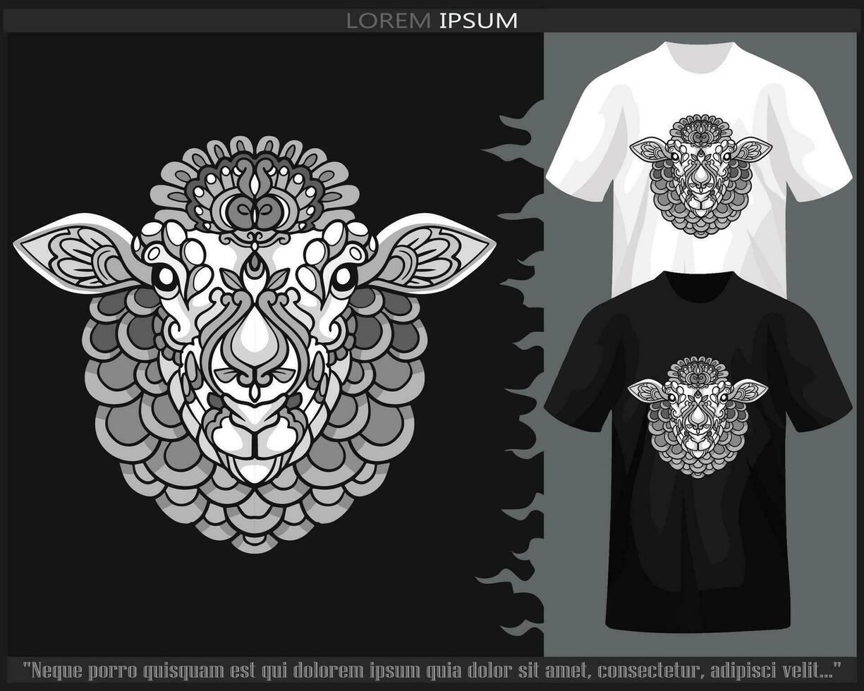 monochroom schapen hoofd mandala kunsten geïsoleerd Aan zwart en wit t shirt. vector