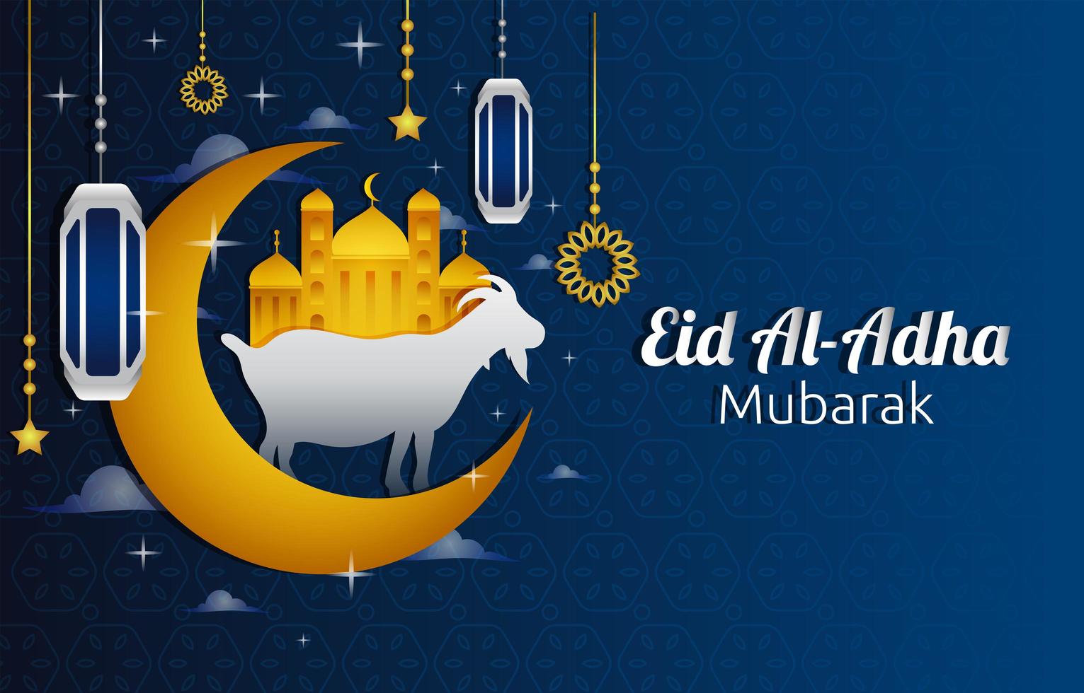 gouden en blauwe eid al adha mubarak achtergrond vector