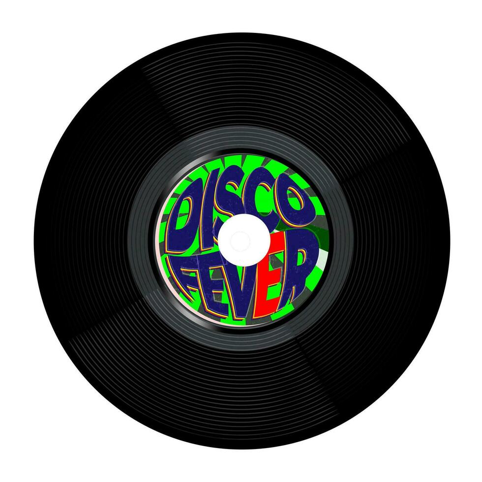 wijnoogst zwart vinyl Vermelding met disco koorts type, geïsoleerd Aan wit achtergrond. vector illustratie.