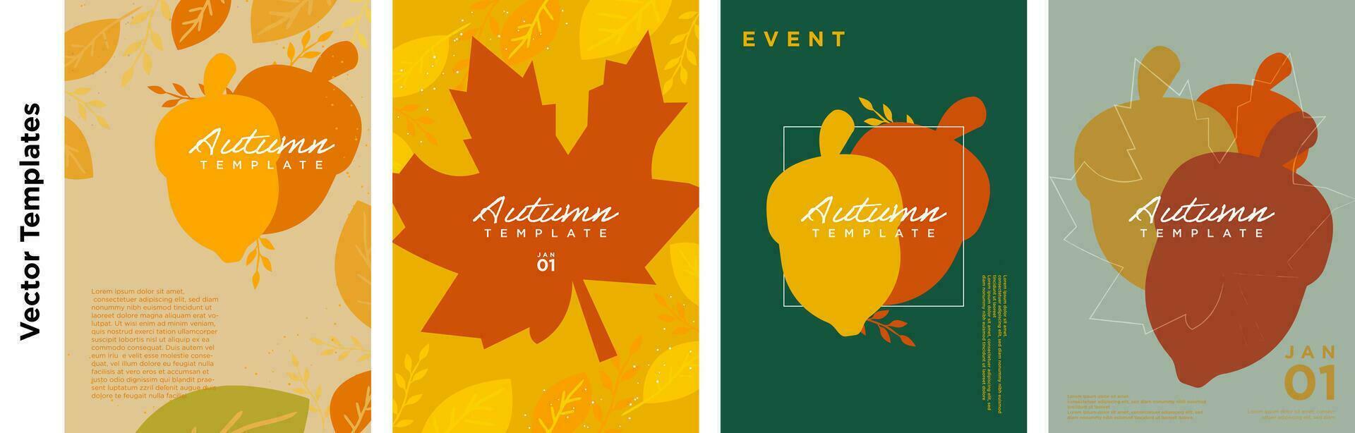 minimalistisch herfst-thema Sjablonen. vector illustratie. vallen elementen. mooi zo voor uitnodiging, sociaal media na, kaart, folder, omslag, banier, aanplakbiljet en brochure.