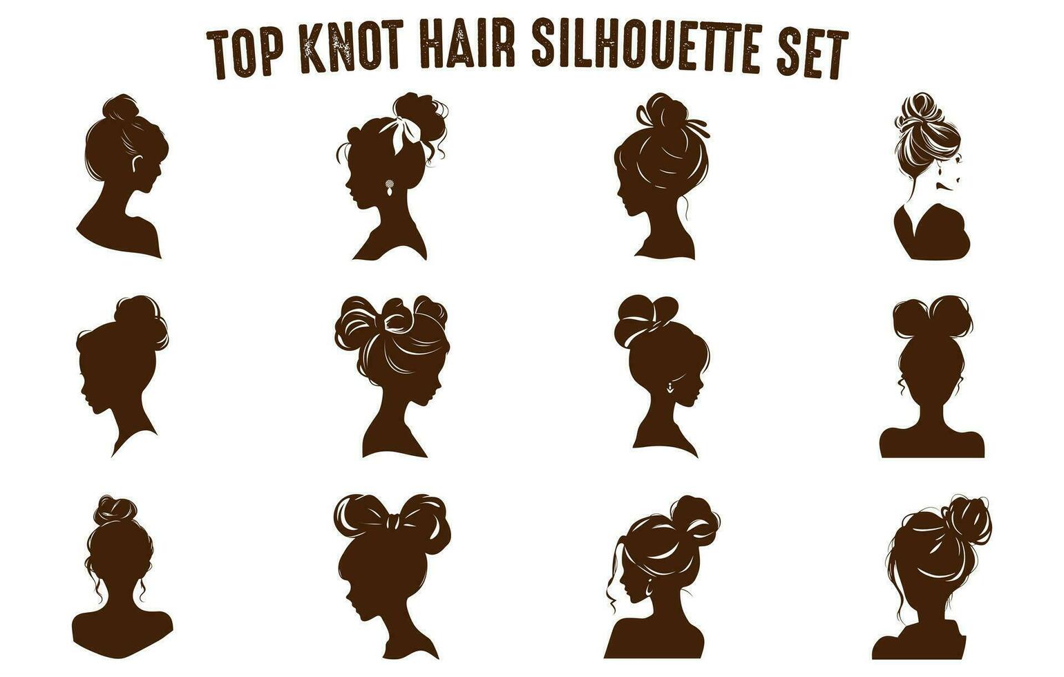 top knoop haar- silhouetten vector set, meisjes kapsels silhouetten, vrouwen haar- silhouet verzameling, haar- zwart silhouetten illustratie