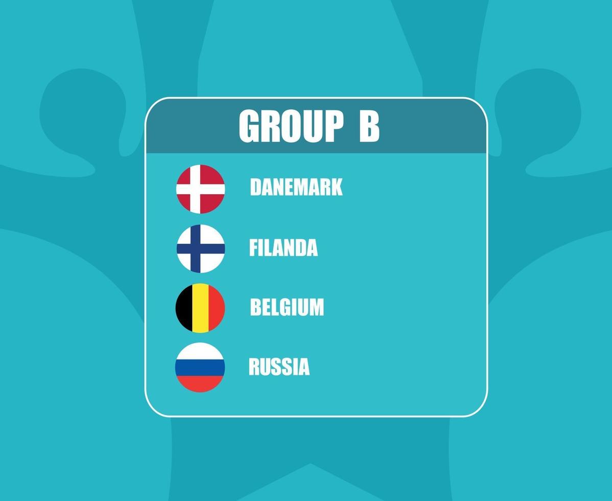 europese voetbal 2020 teams..europese voetbal finale.groep b belgië rusland denemarken finland vector