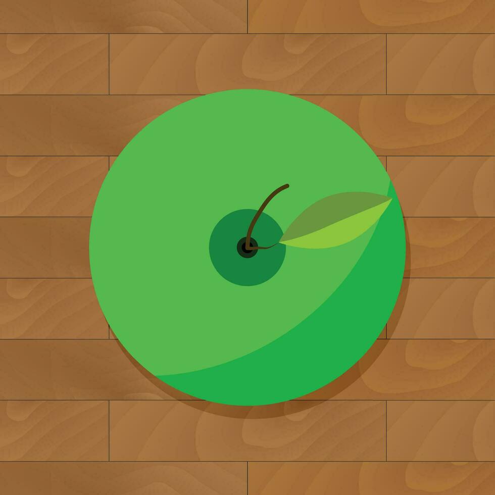 groen appel top visie vector. fruit vers illustratie Aan houten tafel vector