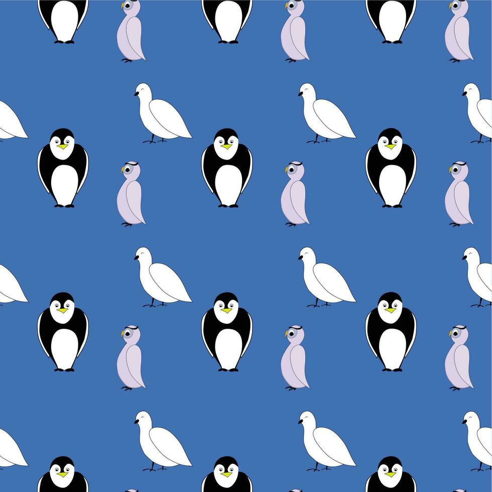 tekenfilm vogel achtergrond patroon naadloos. duif pinguin en uil. vector illustratie