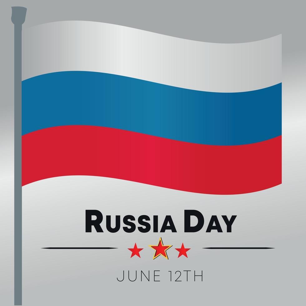 gelukkige russische dag viering achtergrond met wuivende russische vlag paal en rode ster vector. 12 juni gelukkig rusland dag vectorillustratie..eps vector