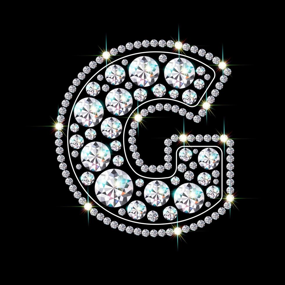 alfabet letter g gemaakt van heldere, sprankelende diamanten sieraden lettertype 3D-realistische stijl vectorillustratie vector