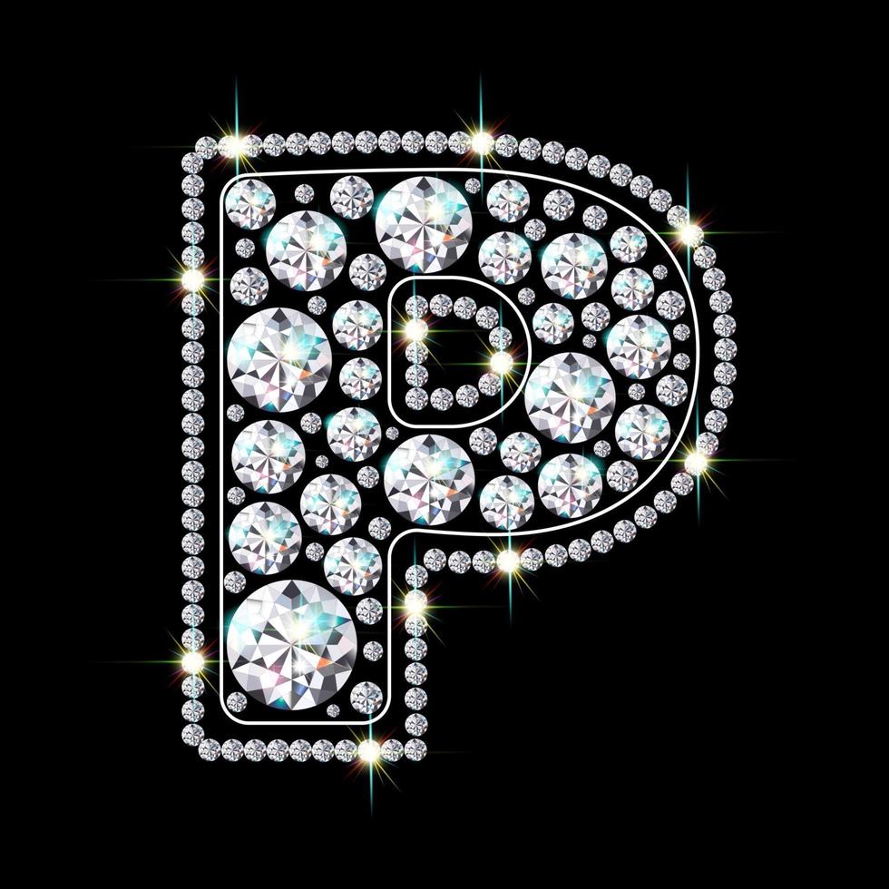 alfabet letter p gemaakt van heldere, sprankelende diamanten sieraden lettertype 3D-realistische stijl vectorillustratie vector