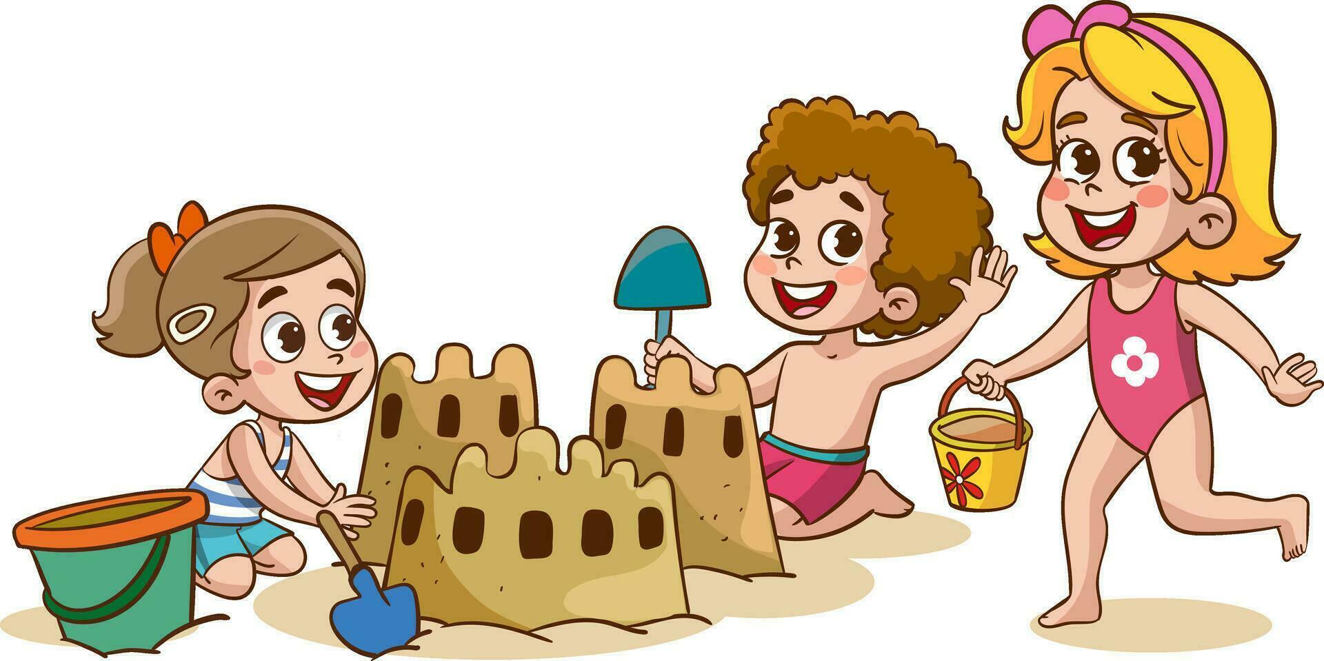 kinderen maken zand kasteel Bij de strand vector