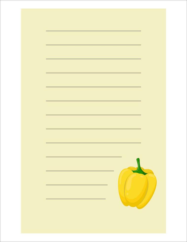 Notitie van schattig groente etiket illustratie. memo, papier. vector tekening. schrijven papier.a vel voor schrijven met peper