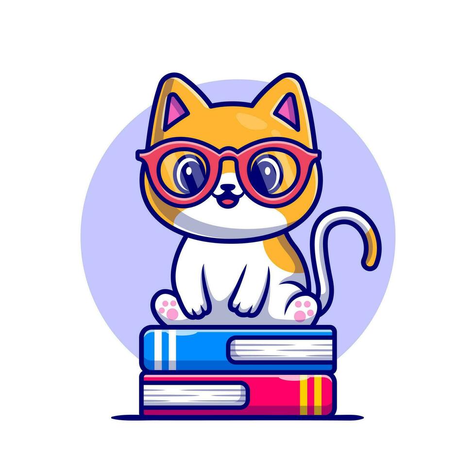 schattig kat zittend Aan boek stack tekenfilm vector icoon illustratie. dier onderwijs icoon concept geïsoleerd premie vector. vlak tekenfilm stijl