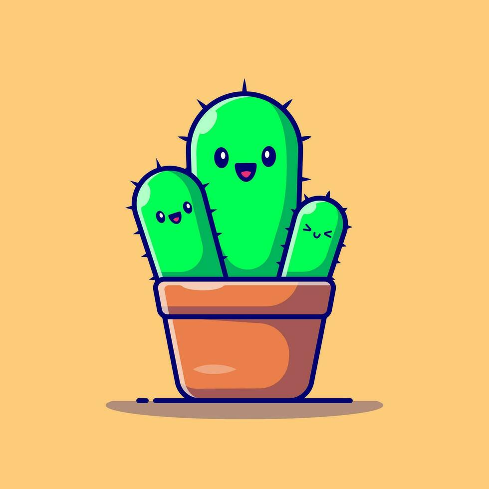 gelukkig cactus fabriek tekenfilm vector icoon illustratie. natuur voorwerp icoon concept geïsoleerd premie vector. vlak tekenfilm stijl