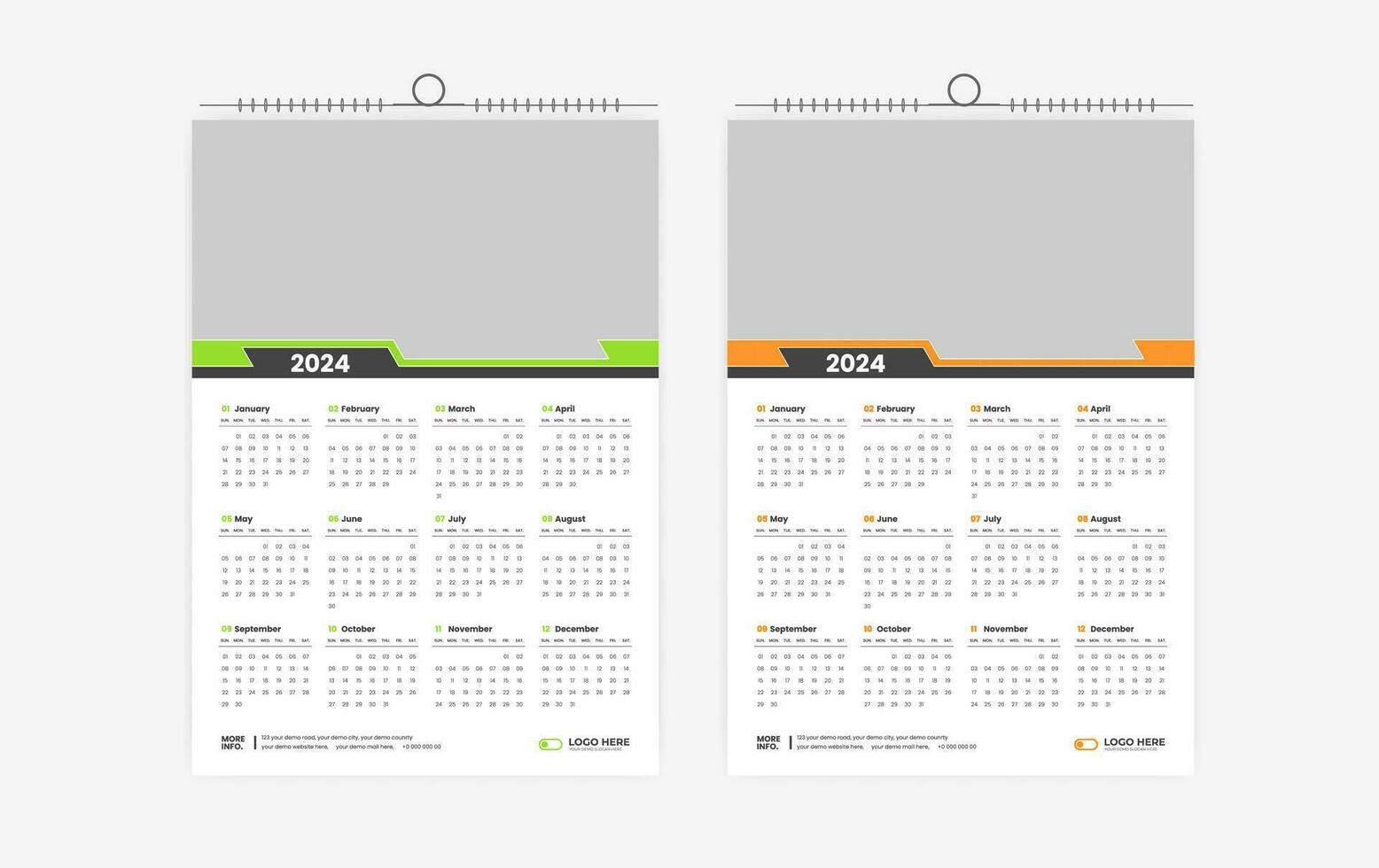 2024 een bladzijde muur kalender ontwerp vector