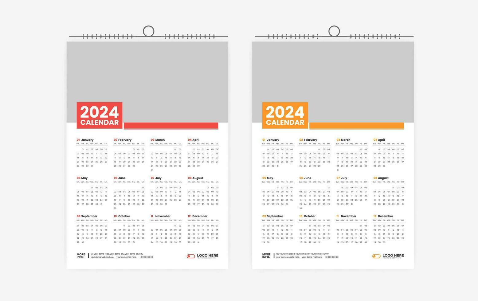 2024 een bladzijde muur kalender ontwerp vector