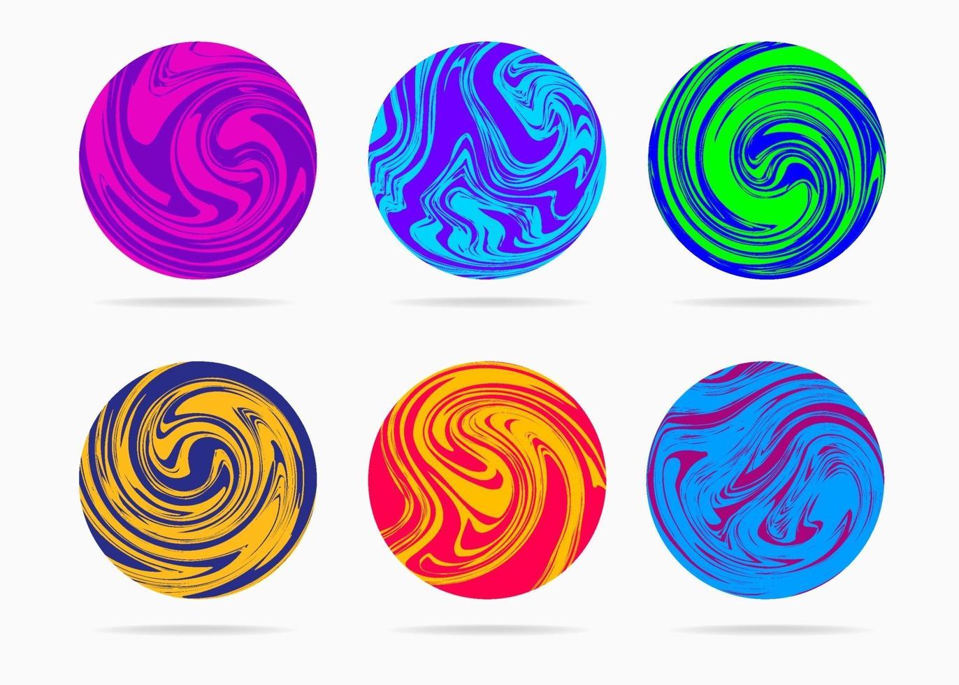 set van abstracte gekleurde wervelingen vorm. kleurrijke cirkel vloeistof van verf. moderne ronde stralen geïsoleerd op de achtergrond. vectorillustratie. vector