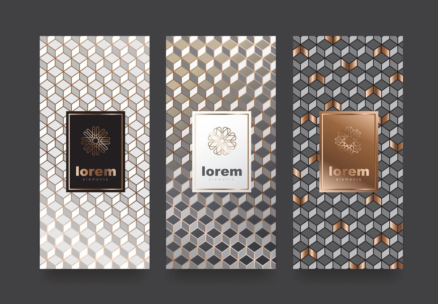 vectorset verpakkingssjablonen met verschillende textuur voor luxeproducten. logo-ontwerp met trendy lineaire stijl. vector