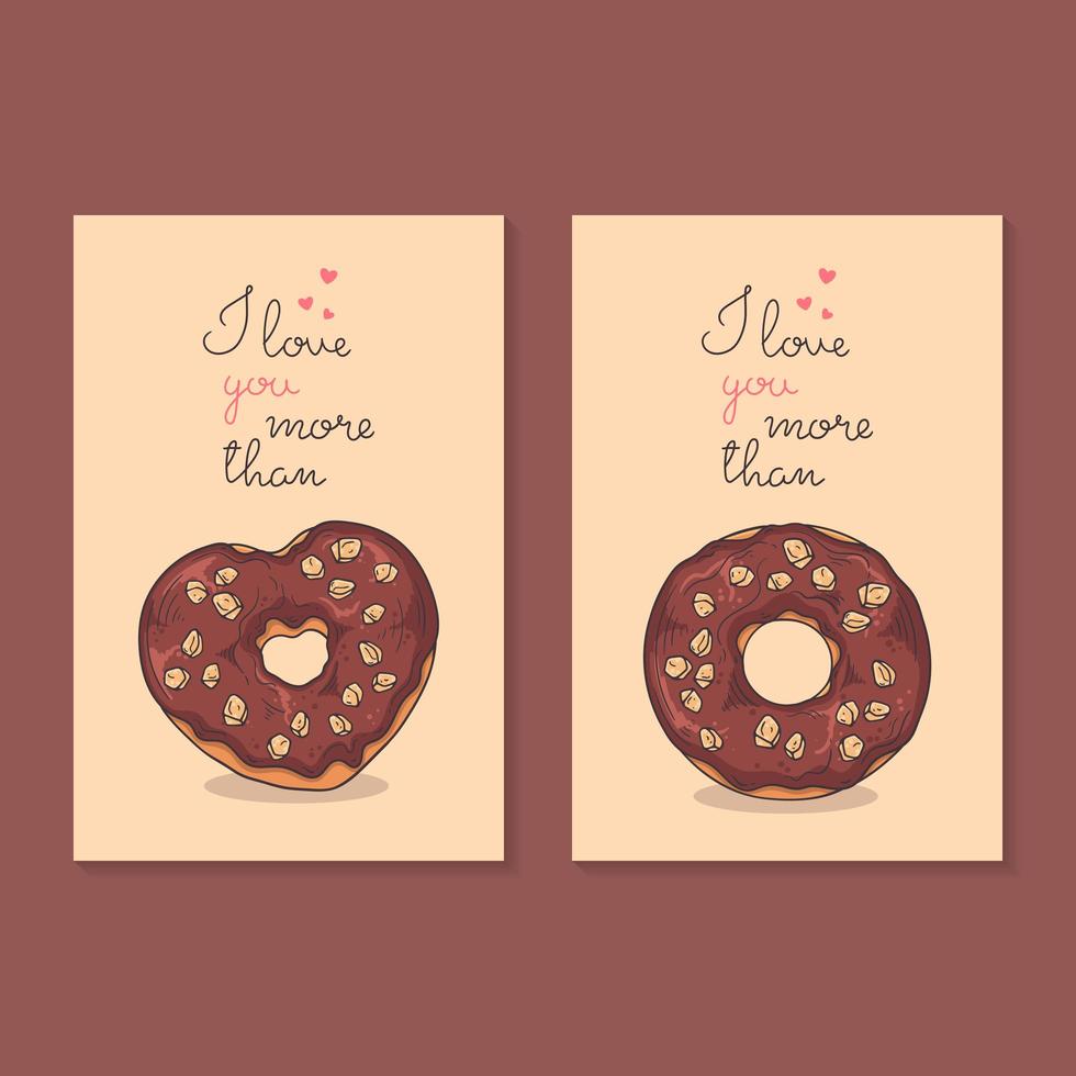 vectorillustraties. gefeliciteerd met valentijnsdag. kaarten met donuts. vector