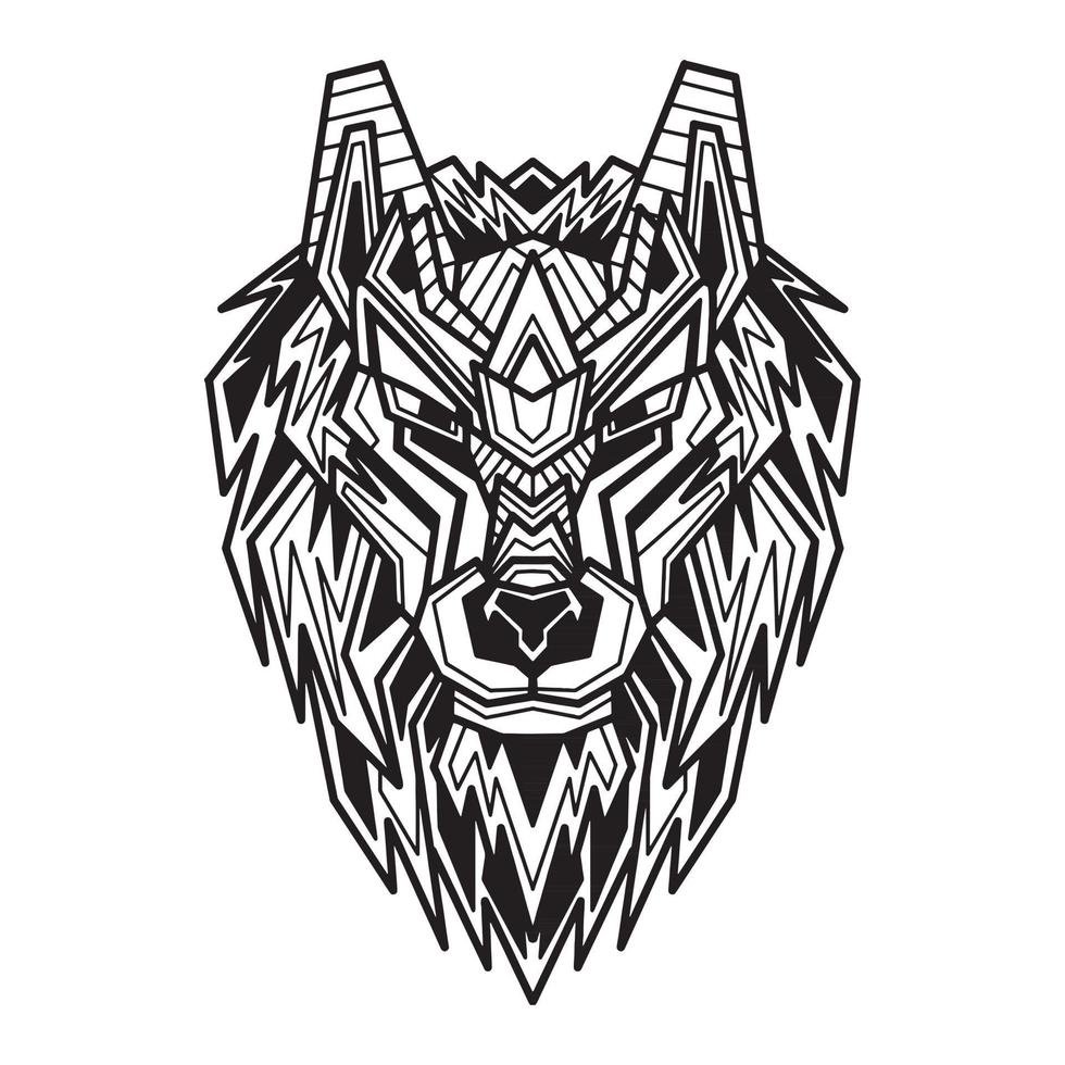 lineart cyborg wolf vector