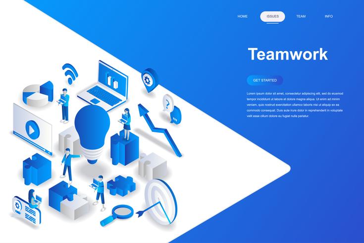 Teamwerk moderne platte ontwerp isometrische concept. Leiderschap en mensenconcept. Bestemmingspaginasjabloon. Conceptuele isometrische vectorillustratie voor web- en grafisch ontwerp. vector