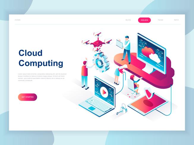 Modern vlak ontwerp isometrisch concept Wolkentechnologie voor banner en website. Isometrische sjabloon voor bestemmingspagina's. Cloud computing-service online mediabestand opslag van gegevensback-ups. Vector illustratie.