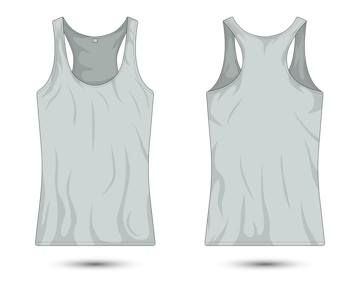 grijs vrouw tank top overhemd mockup voorkant en terug visie vector