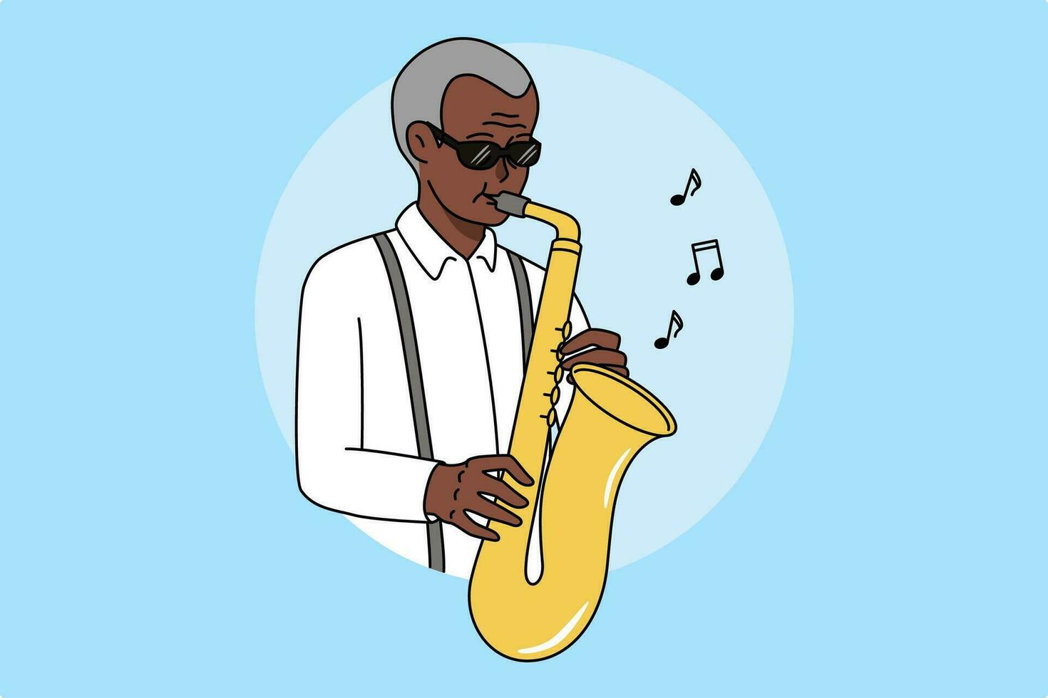 Afrikaanse Amerikaans Mens spelen Aan saxofoon. zwart jazzman in bril Speel jazz- Aan musical instrument. muziek- en kunst concept. vector illustratie.