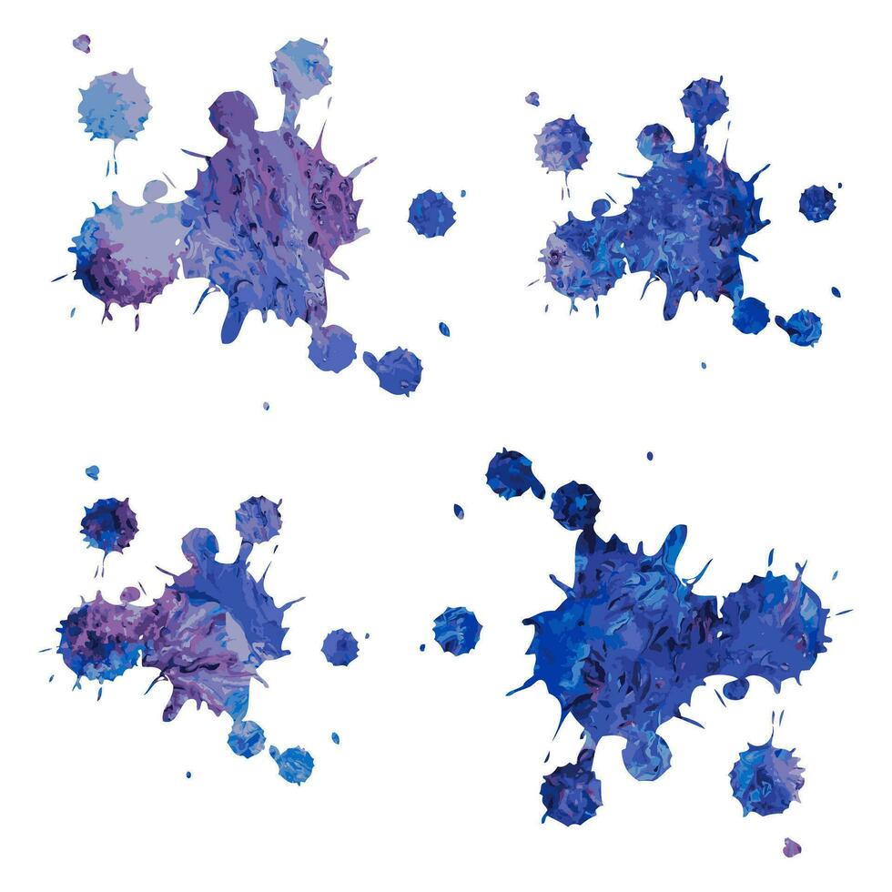 verf vlekken met waterverf achtergrond textuur. reeks van blauw Violet waterverf vlekken. ontwerp elementen vorm spatten, druppels en vlekken. vector illustratie geïsoleerd Aan wit achtergrond