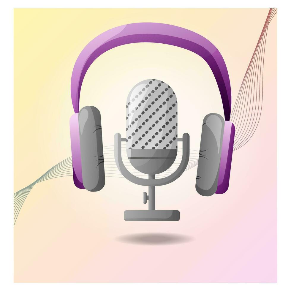 online omroep concept. audio opname. geluid opname apparatuur, microfoons, hoofdtelefoon. hoofdtelefoons met microfoon. muziek- oortelefoons. vector illustratie