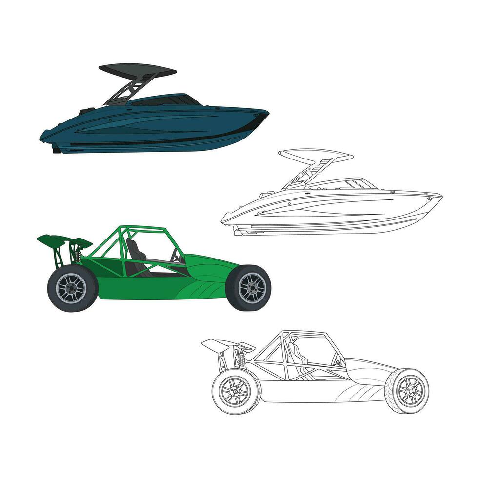 groen auto vector illustratie, speedboot vector illustratie,