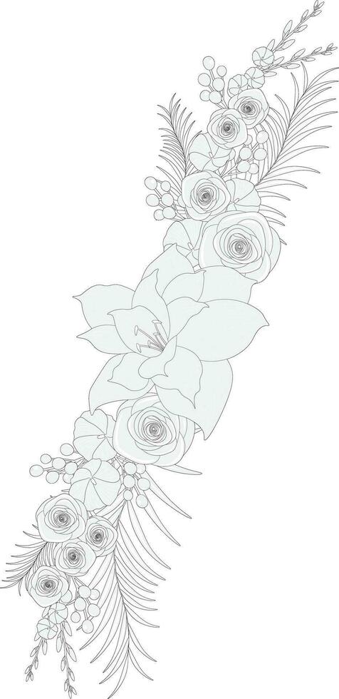 zwart en wit bloemen, bloemknoppen en bladeren samenstelling vector illustratie