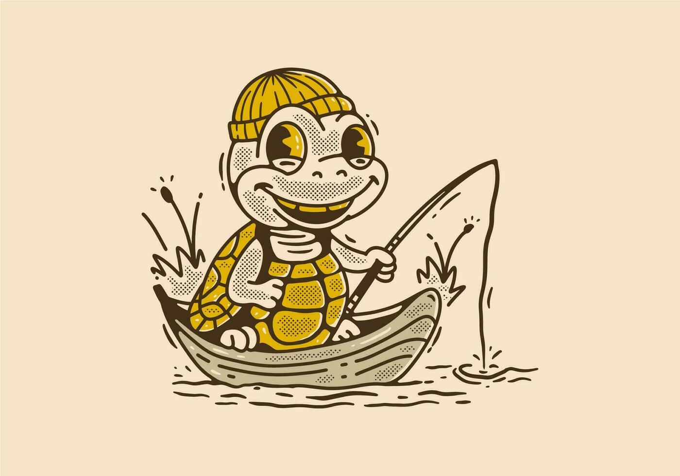 mascotte karakter illustratie van de schildpad visvangst Aan de boot vector