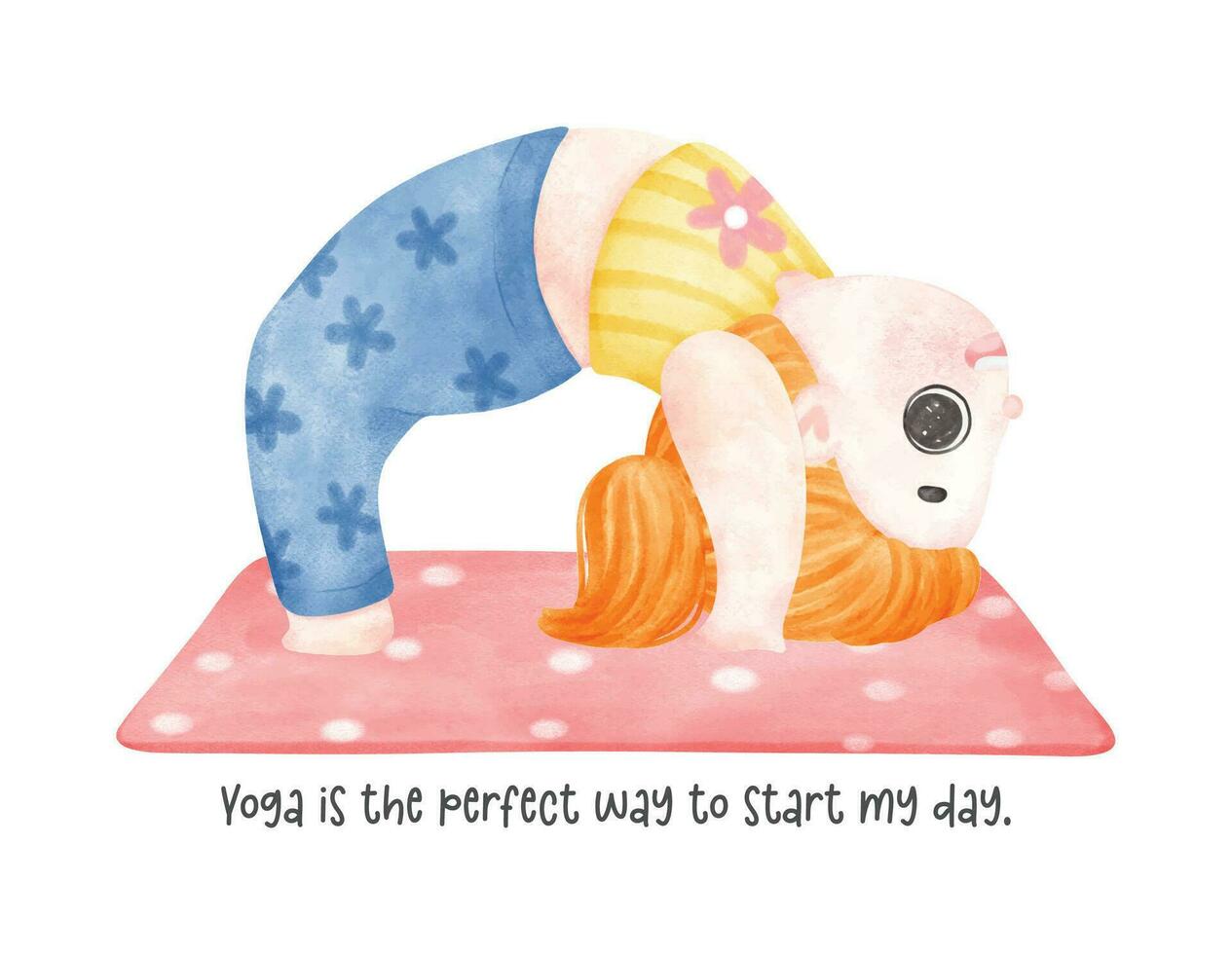 een vrolijk en levendig waterverf tekenfilm van een schattig meisje aan het doen een brug yoga houding. perfect voor yoga geliefden, geschiktheid liefhebbers, en iedereen wie geniet kleurrijk en inspirerend kunstwerk. vector