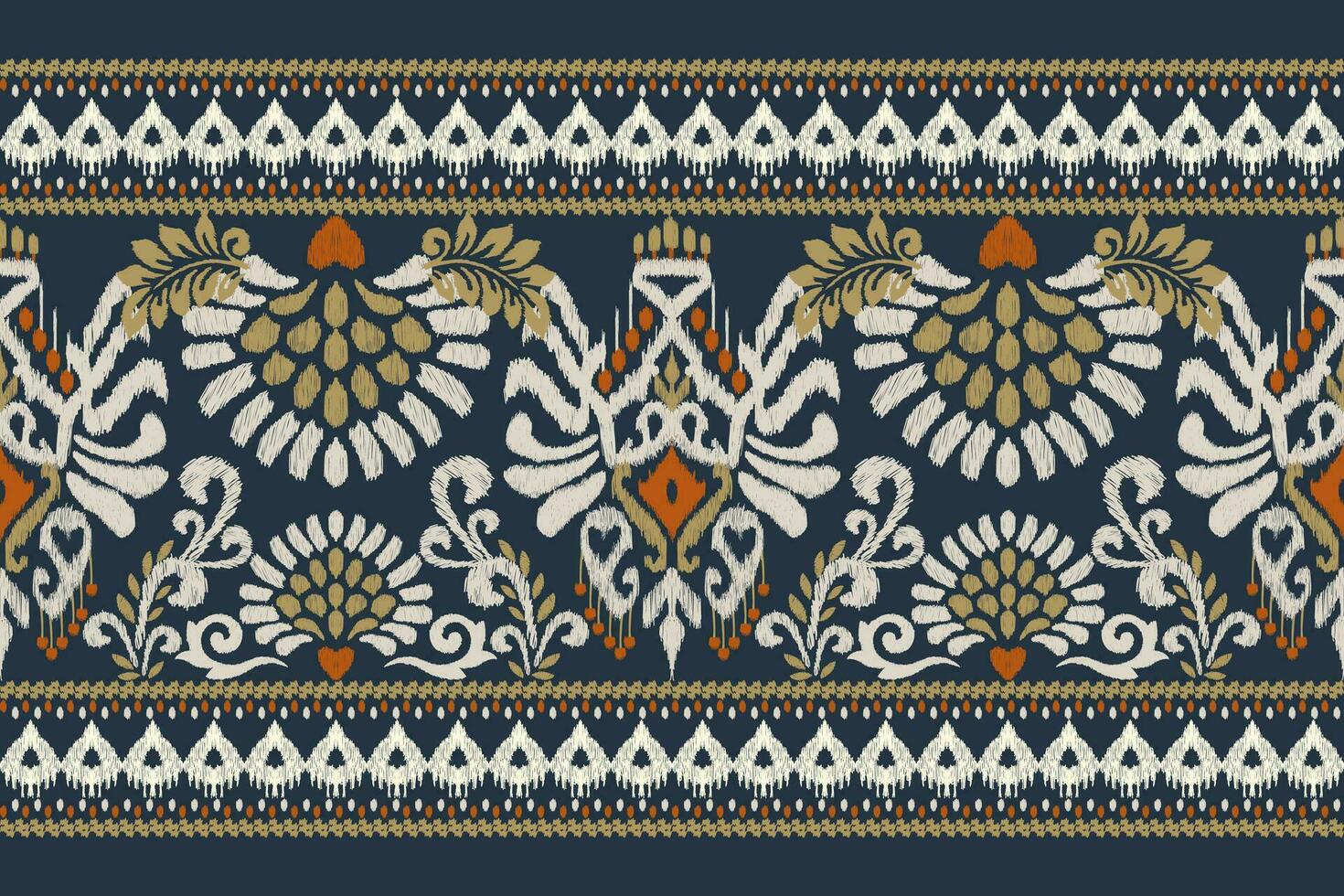 ikat bloemen paisley borduurwerk Aan marine blauw achtergrond.ikat etnisch oosters patroon traditioneel.azteken stijl abstract vector illustratie.ontwerp voor textuur, stof, kleding, verpakking, decoratie, sarong.