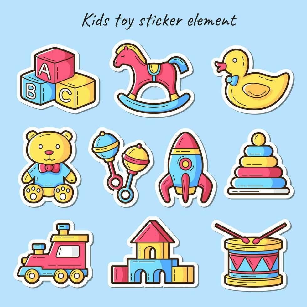 reeks van kleurrijk kinderen speelgoed stickers vector illustratie tekenfilm ontwerp