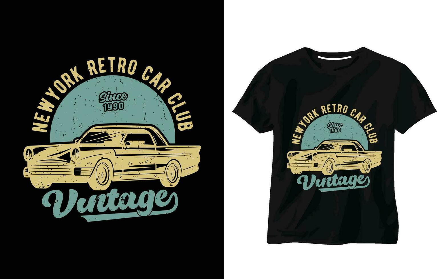 vector nieuw york retro auto club etiket met wijnoogst voertuig t-shirt ontwerp