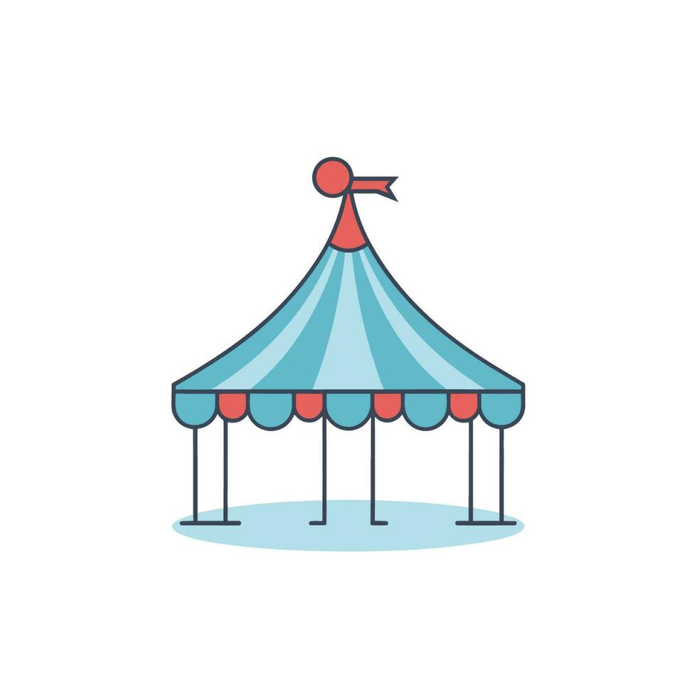 vector van een vlak en kleurrijk icoon van een circus tent met rood en blauw strepen