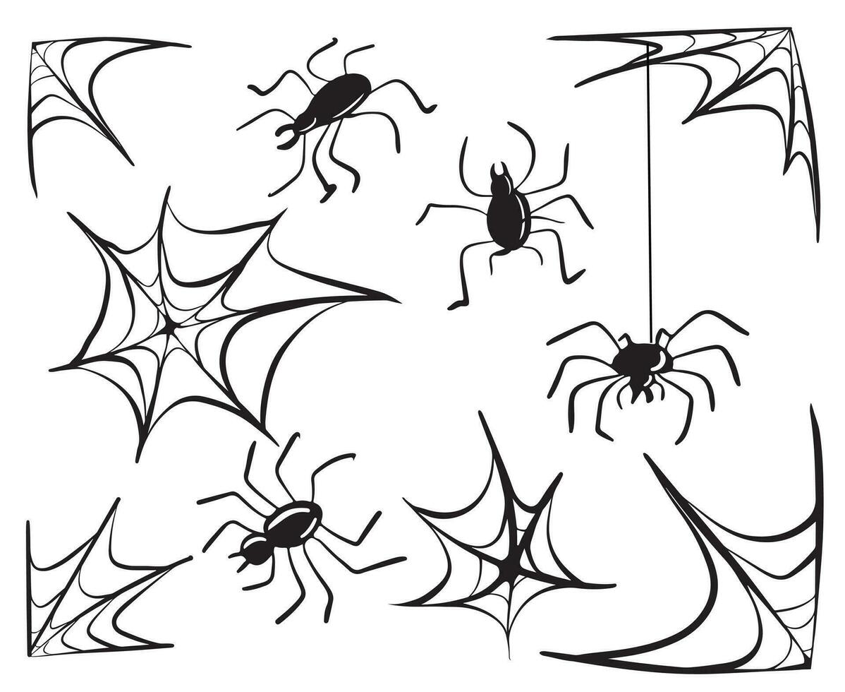 halloween spinneweb met spinnen schets.hand getrokken illustratie.vector. vector