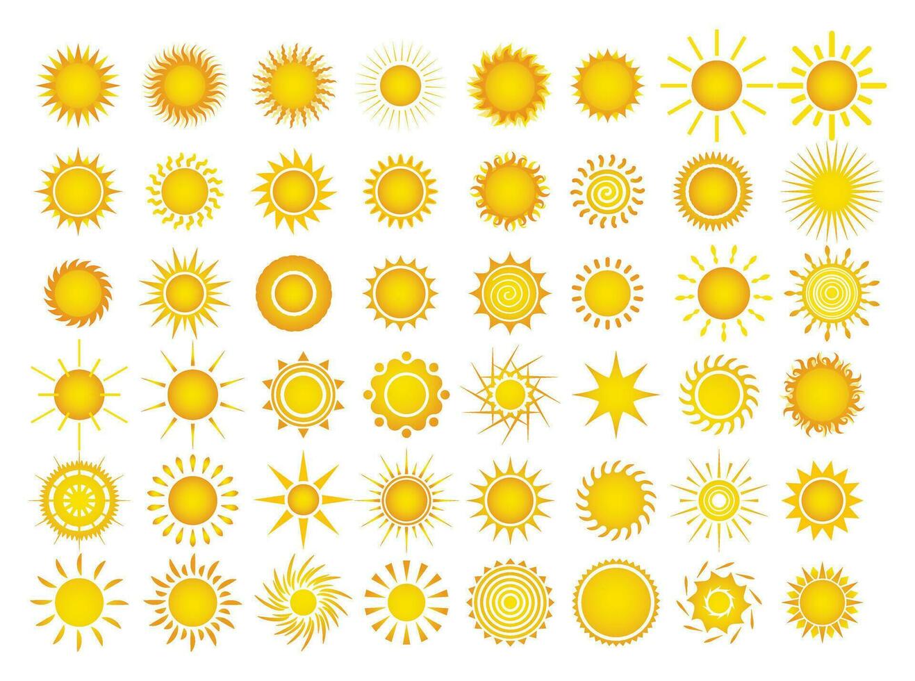 zon icoon set. geel zon ster pictogrammen verzameling. vector