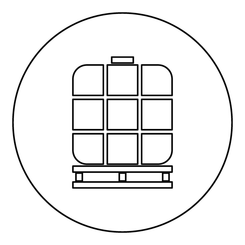ibc tussenproduct bulk houder tank voor vloeistoffen vloeistof water opslagruimte reservoir icoon in cirkel ronde zwart kleur vector illustratie beeld schets contour lijn dun stijl