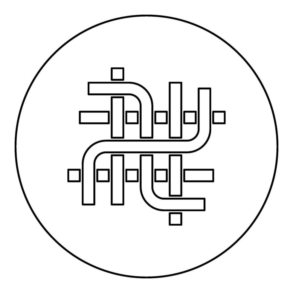 pijpen pijpleiding loodgieter buizen netto leiding icoon in cirkel ronde zwart kleur vector illustratie beeld schets contour lijn dun stijl