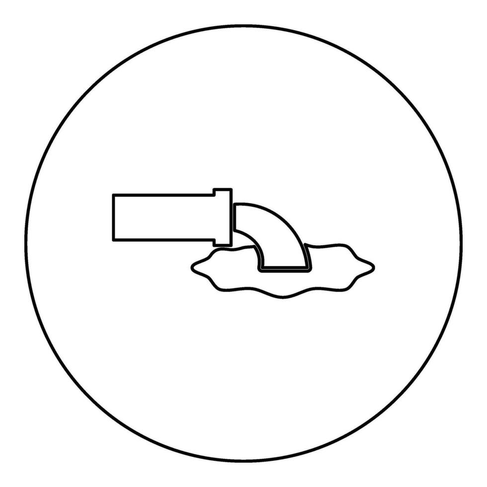 afvalwater vloeistof is lekt van pijp met water afvoer industrie naar afvoer riool concept schoonmaak icoon in cirkel ronde zwart kleur vector illustratie beeld schets contour lijn dun stijl