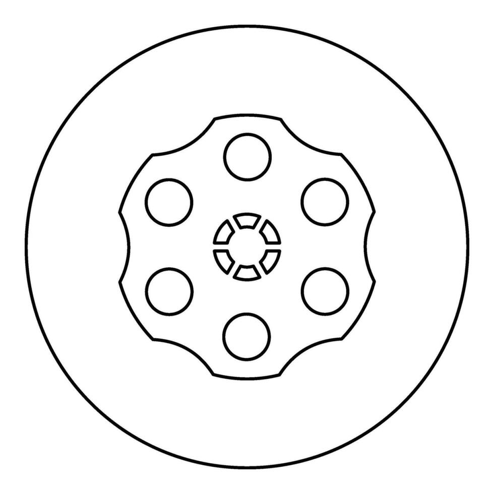 de trommel van de revolver icoon in cirkel ronde zwart kleur vector illustratie beeld schets contour lijn dun stijl