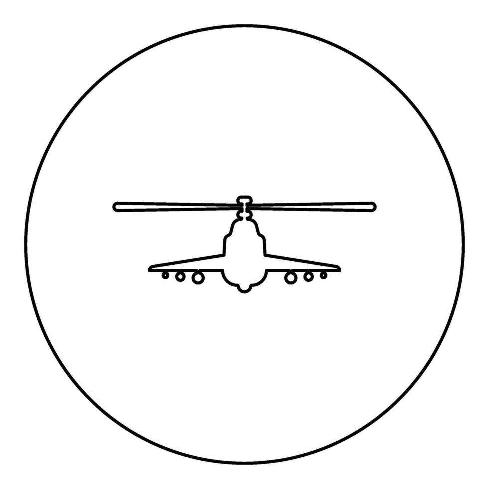 gevecht helikopter aanval leger concept visie voorkant icoon in cirkel ronde zwart kleur vector illustratie beeld schets contour lijn dun stijl