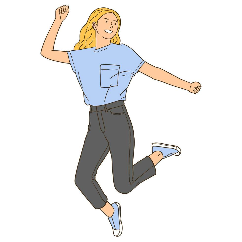 gelukkig jumping vrouw tekenfilm illustratie vector