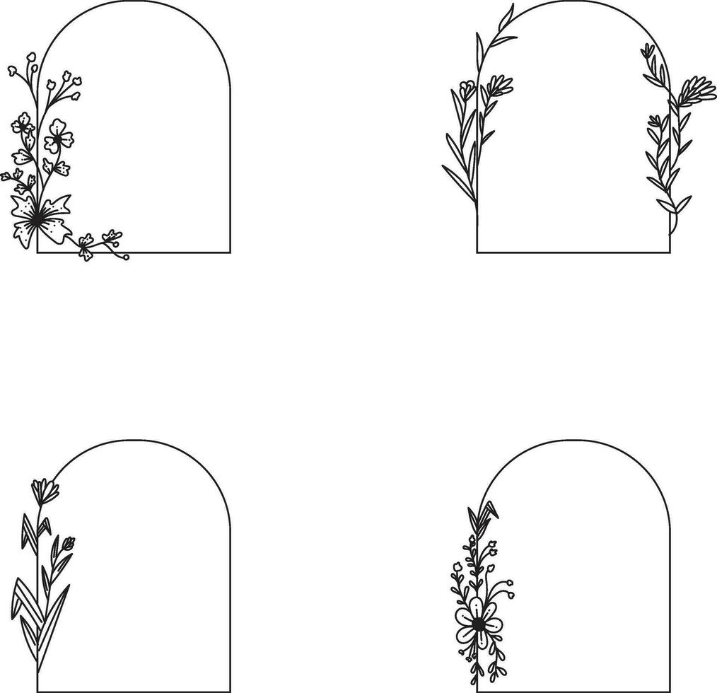 boog bloemen kader. hand- getrokken botanisch vector illustratie. bloem krans zwart en wit.